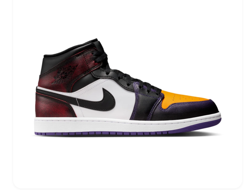Air Jordan 1 Mid Multicolor Sneakers with Yellow Toe and Purple Outsole