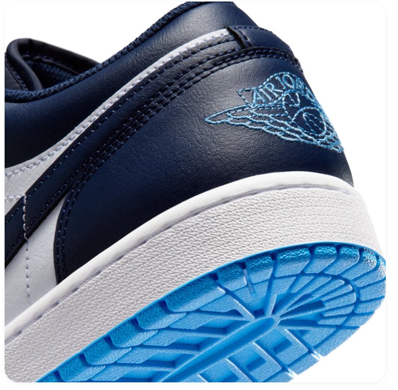 Air Jordan 1 Low Navy and White Sneakers with Bright Blue Outsole