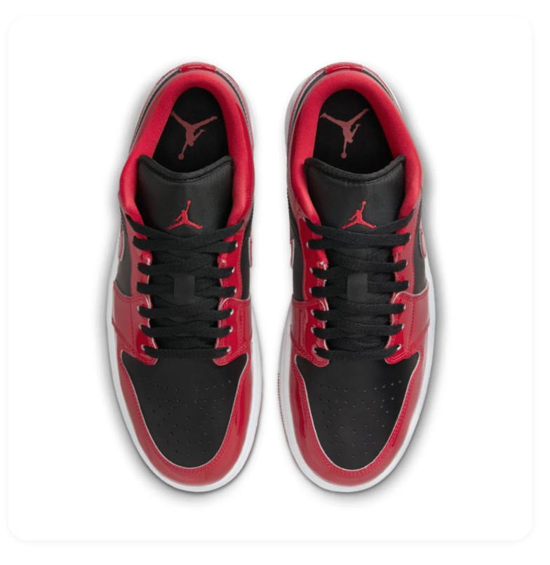 Air Jordan 1 Low Red and Black Sneakers with Glossy Overlays