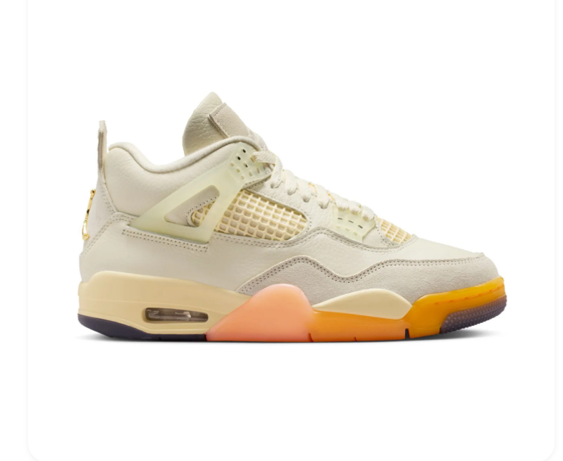 Air Jordan 4 Cream Sneakers with Orange and Peach Accents
