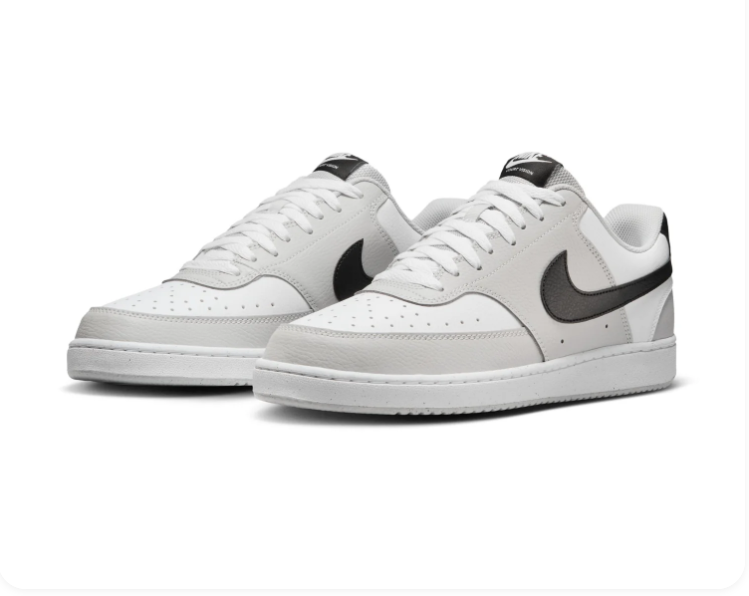 Nike Court Vision Low White and Light Grey Sneakers with Black Swoosh