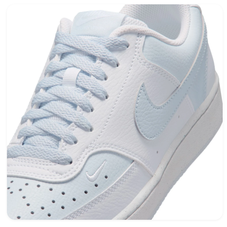 Nike White Low-Top Sneakers with Pale Blue Swoosh