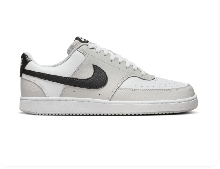 Nike Court Vision Low White and Light Grey Sneakers with Black Swoosh