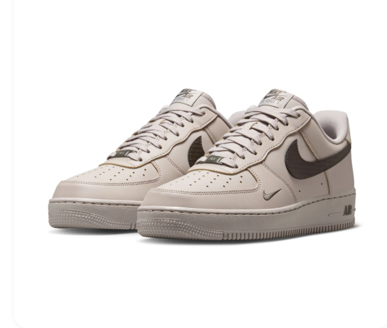 Nike Air Force 1 Light Taupe Low-Top Sneakers with Dark Brown Swoosh