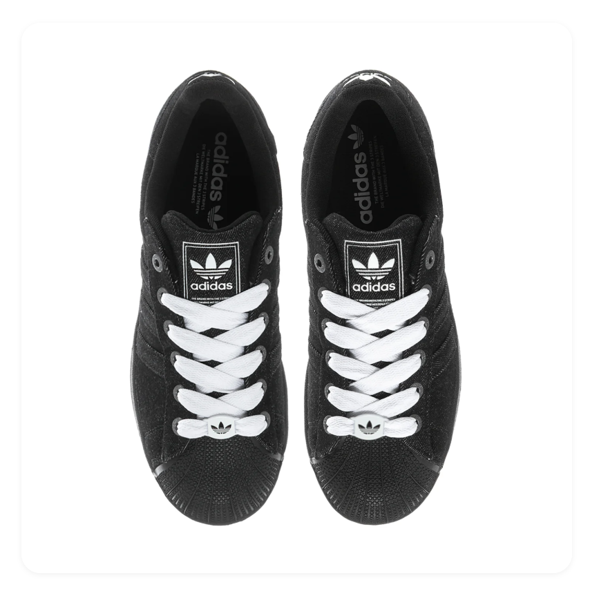 Adidas Superstar Black Textured Sneakers with White Laces and Shell Toe