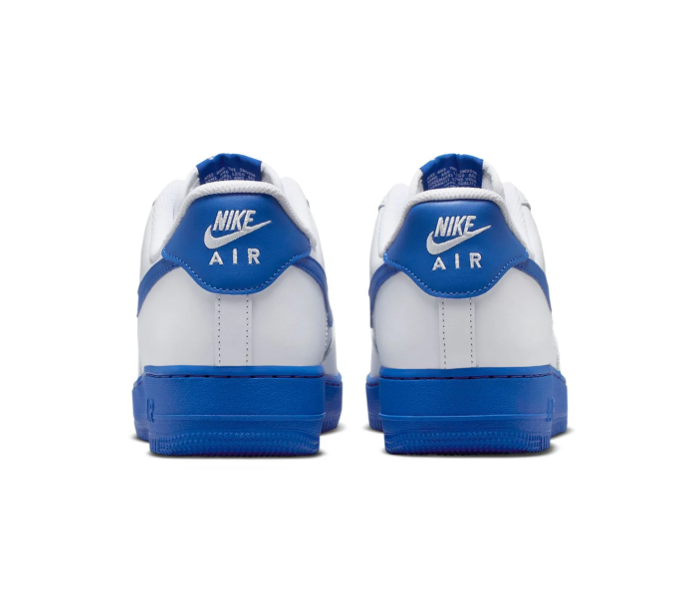 Nike Air Force 1 White Low-Top Sneakers with Blue Swoosh and Sole