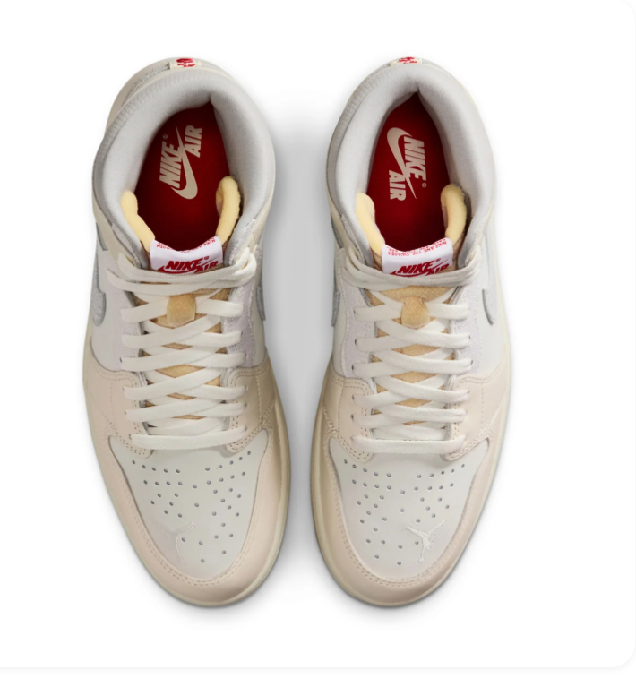 Air Jordan 1 High Cream and Grey Sneakers with Textured Swoosh