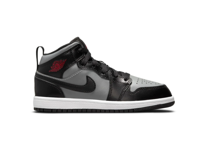 Air Jordan 1 Mid Black and Grey Sneakers with Red Accents