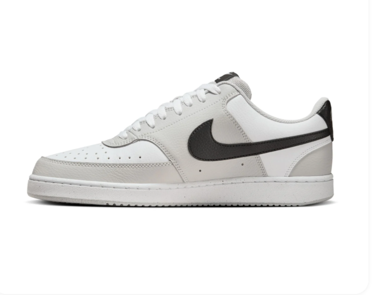 Nike Court Vision Low White and Light Grey Sneakers with Black Swoosh