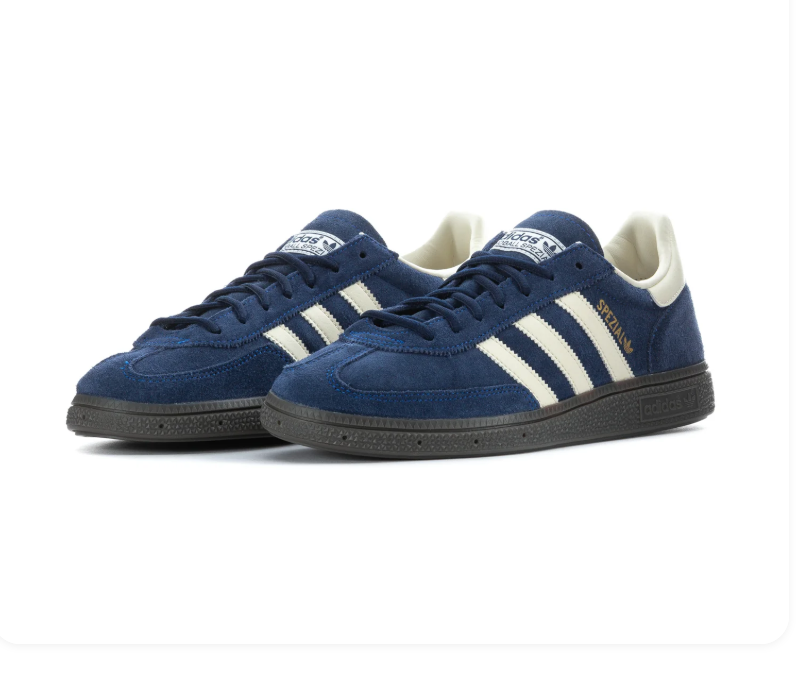 Adidas Handball Spezial Navy Sneakers with Cream Stripes and Dark Grey Sole