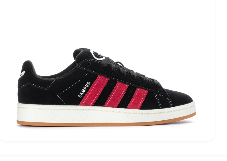 Adidas Campus Black Sneakers with Bright Pink Stripes and Gum Outsole
