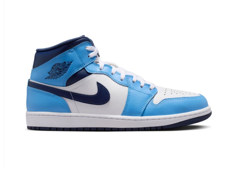Air Jordan 1 Mid Blue, White and Navy Sneakers
