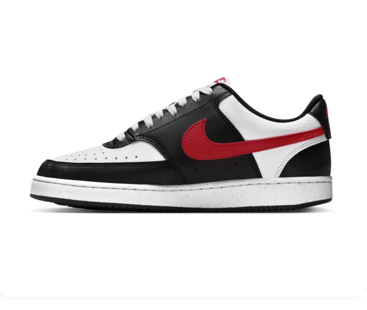 Nike Court Vision Low Black and White Sneakers with Red Swoosh