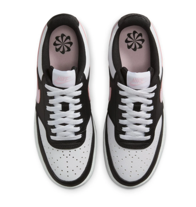 Nike Black and White Low-Top Sneakers with Pale Pink Swoosh