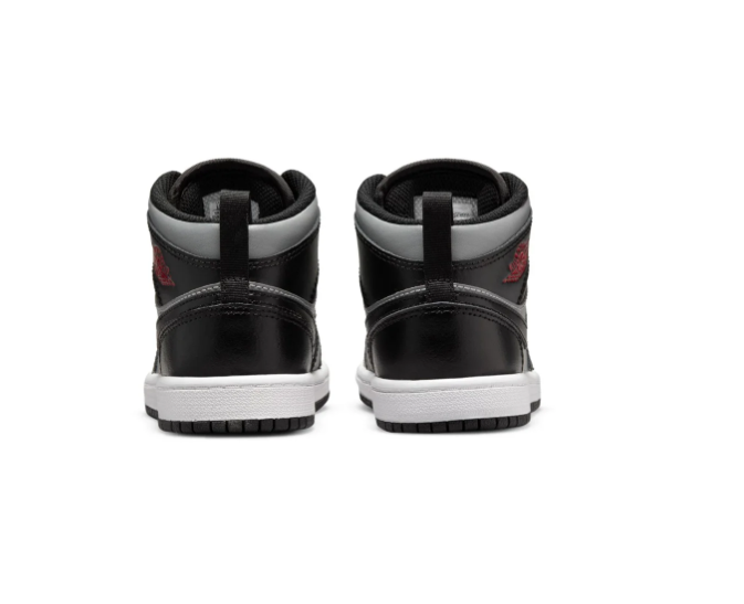 Air Jordan 1 Mid Black and Grey Sneakers with Red Accents