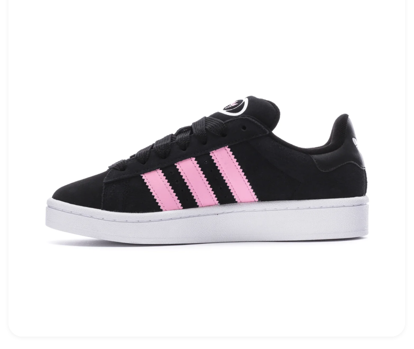 Adidas Campus Black Sneakers with Pink Stripes and White Sole