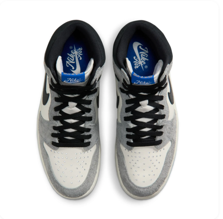 Air Jordan 1 High Grey and Cream Sneakers with Blue Outsole