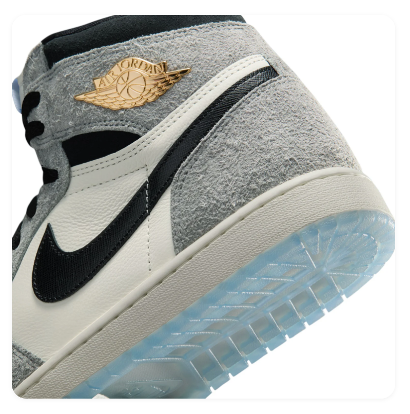 Air Jordan 1 High Grey and Cream Sneakers with Blue Outsole