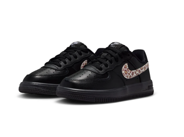 Nike Air Force 1 Black Low-Top Sneakers with Leopard Print Swoosh