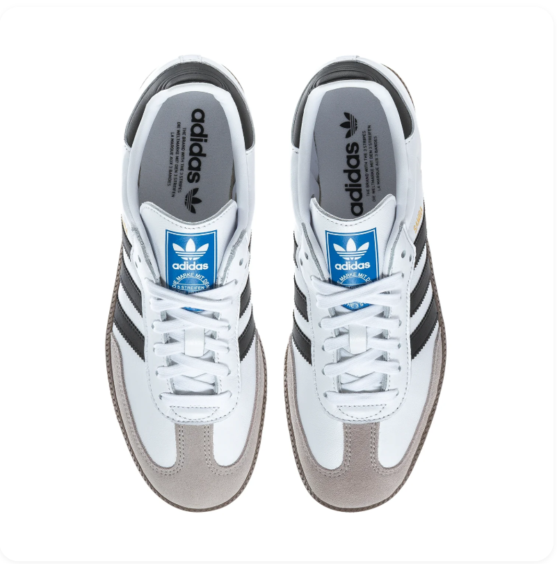 Adidas Samba White Sneakers with Black Stripes and Dark Gum Sole