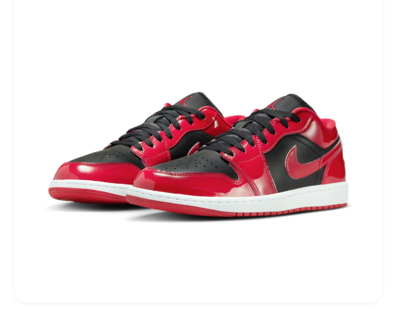 Air Jordan 1 Low Red and Black Sneakers with Glossy Overlays