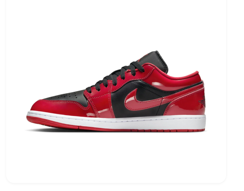 Air Jordan 1 Low Red and Black Sneakers with Glossy Overlays
