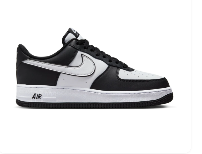 Nike Air Force 1 Black and White Low-Top Sneakers with Outlined Swoosh