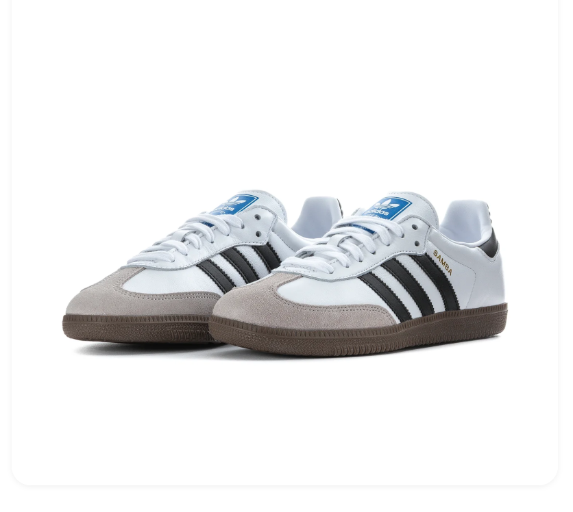 Adidas Samba White Sneakers with Black Stripes and Dark Gum Sole