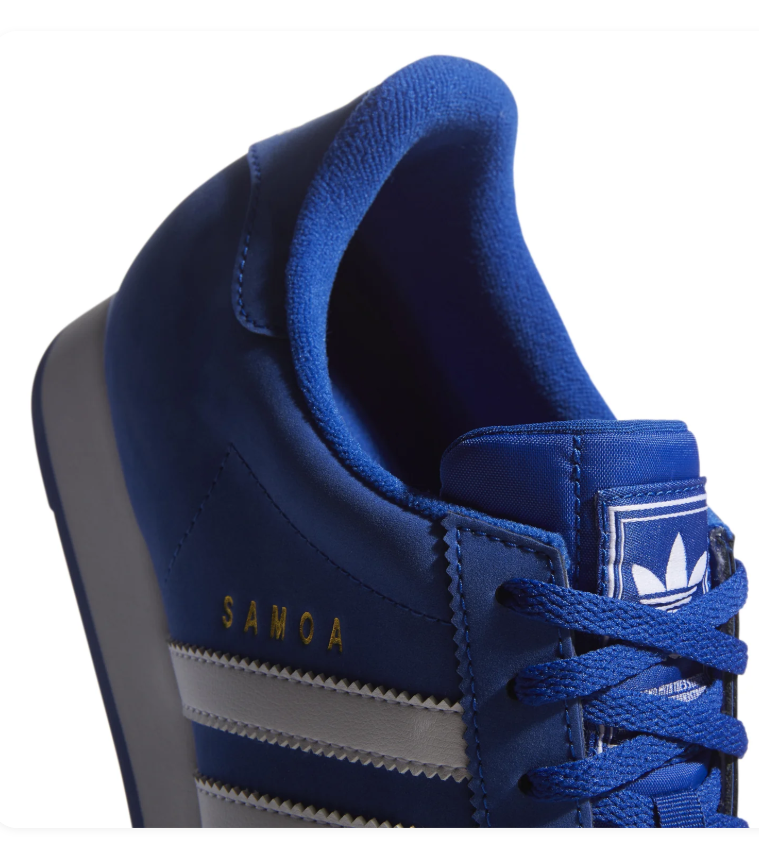 Adidas Samoa Royal Blue Sneakers with White Stripes and Textured Toe Bumper