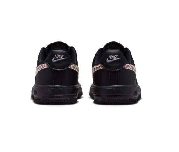 Nike Air Force 1 Black Low-Top Sneakers with Leopard Print Swoosh