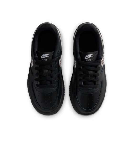 Nike Air Force 1 Black Low-Top Sneakers with Leopard Print Swoosh