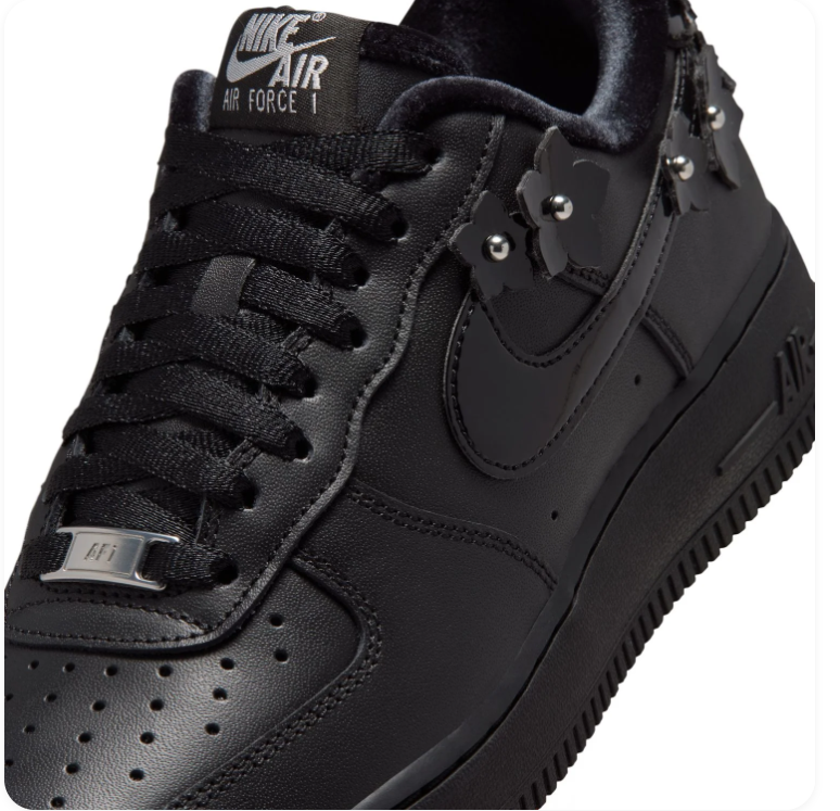 Nike Air Force 1 Black Low-Top Sneakers with Floral Appliqués