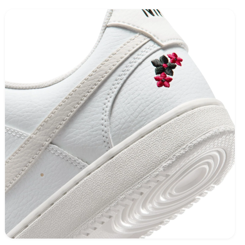 Nike White Low-Top Sneakers with Red and Black Floral Embroidery