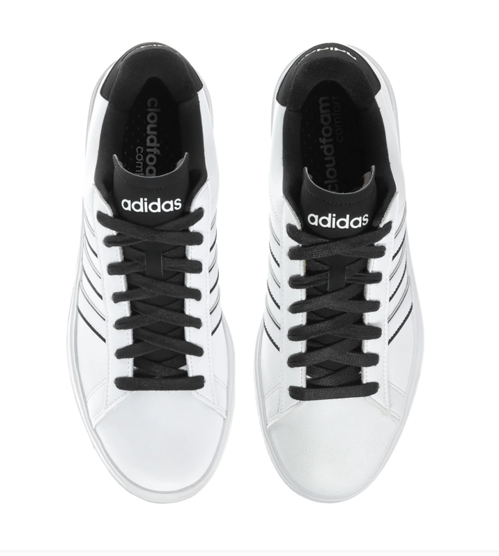 Adidas White Low-Top Sneakers with Black-Outlined Stripes and Black Laces