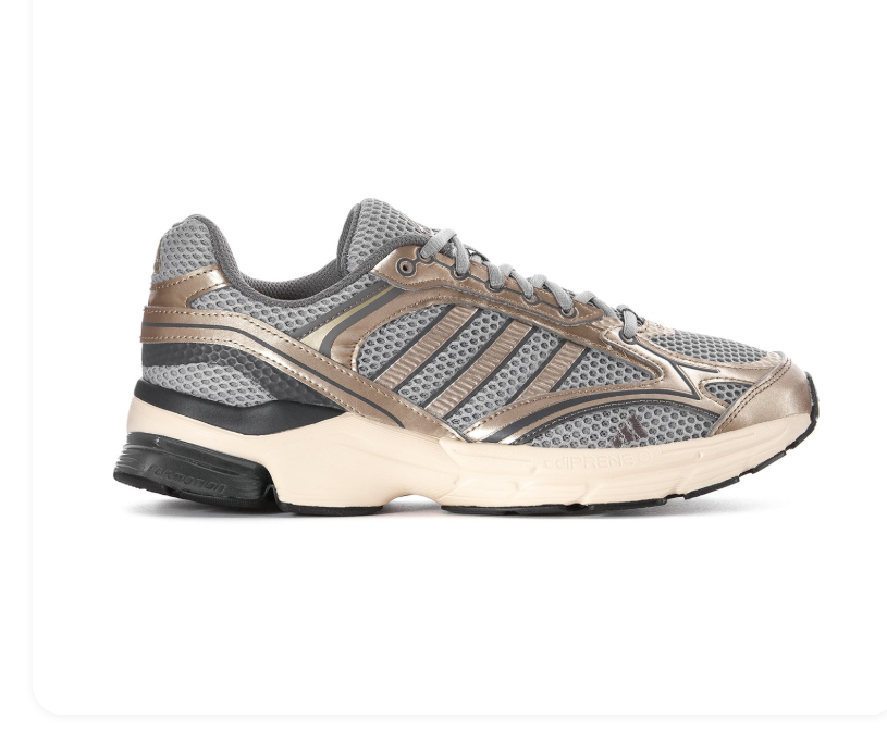 Adidas Grey Mesh Sneakers with Metallic Champagne Overlays and Cream Sole