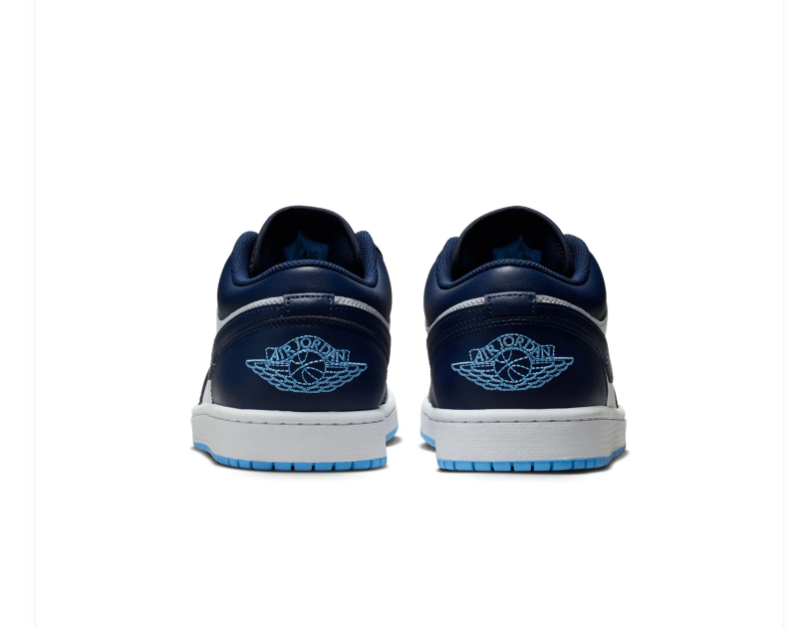 Air Jordan 1 Low Navy and White Sneakers with Bright Blue Outsole