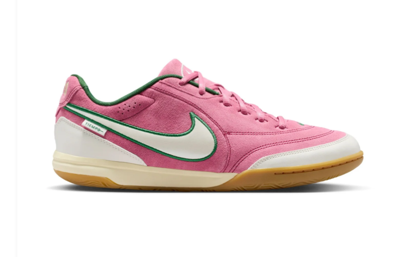 Nike Tiempo Pink Low-Top Sneakers with Green Accents and Gum Sole