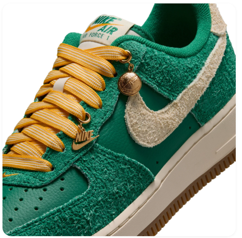Nike Air Force 1 Green Sneakers with Cream Swoosh and Yellow Laces