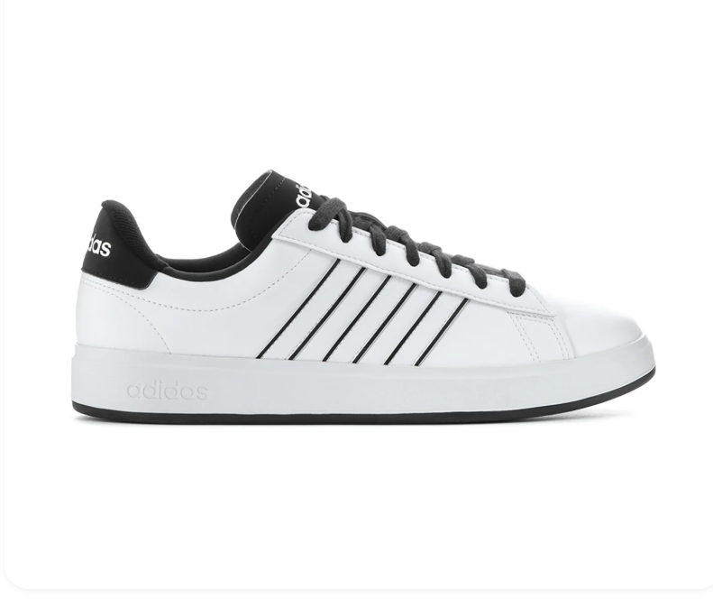 Adidas White Low-Top Sneakers with Black-Outlined Stripes and Black Laces