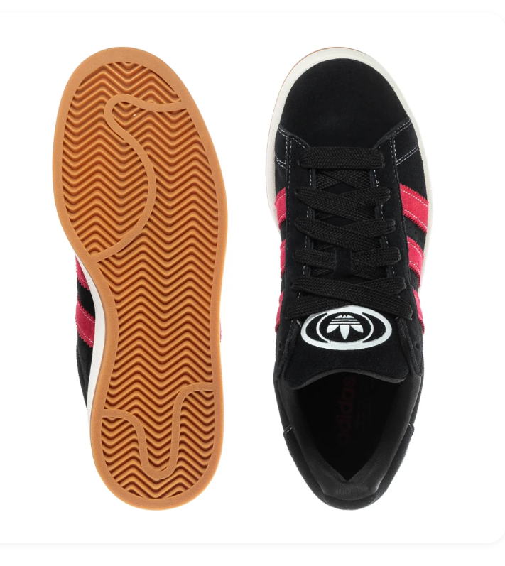 Adidas Campus Black Sneakers with Bright Pink Stripes and Gum Outsole
