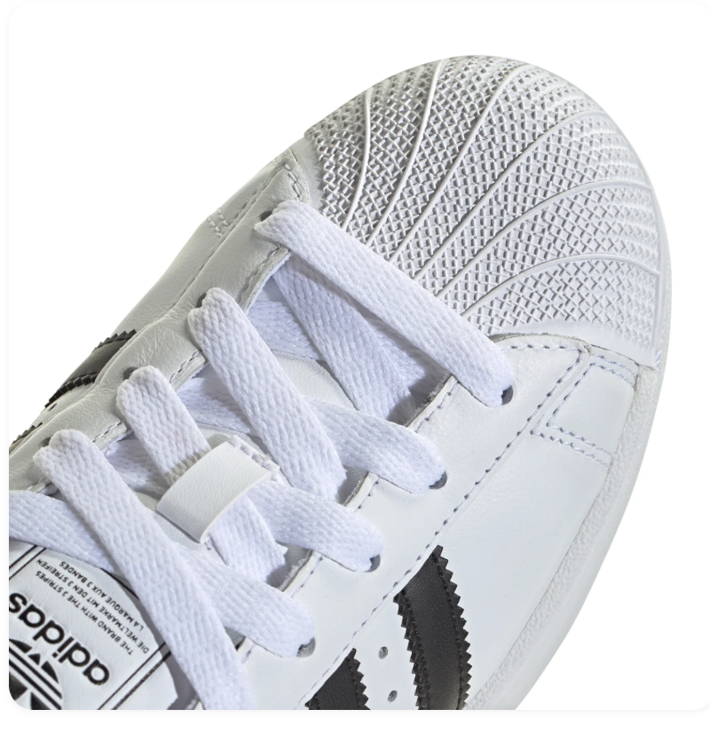 Adidas Superstar White Sneakers with Black Stripes and Shell Toe