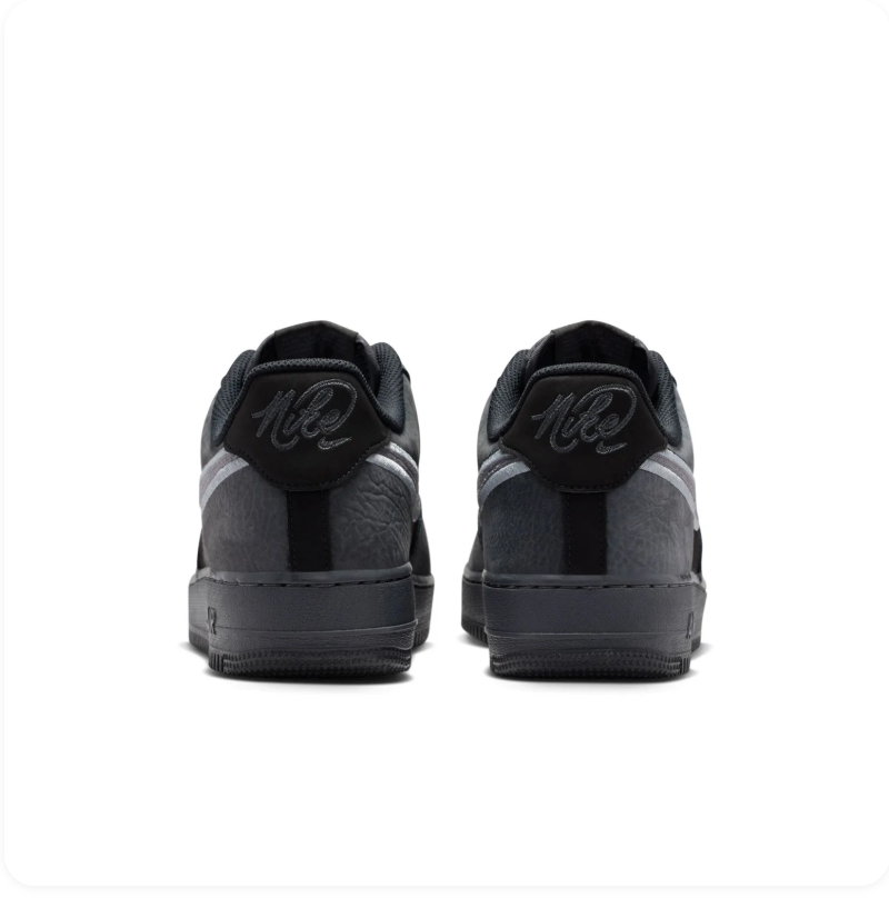 Nike Air Force 1 Black and Charcoal Sneakers with Silver-Outlined Swoosh