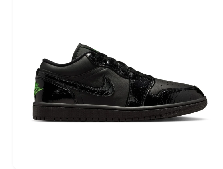 Air Jordan 1 Low Black Sneakers with Green Accents