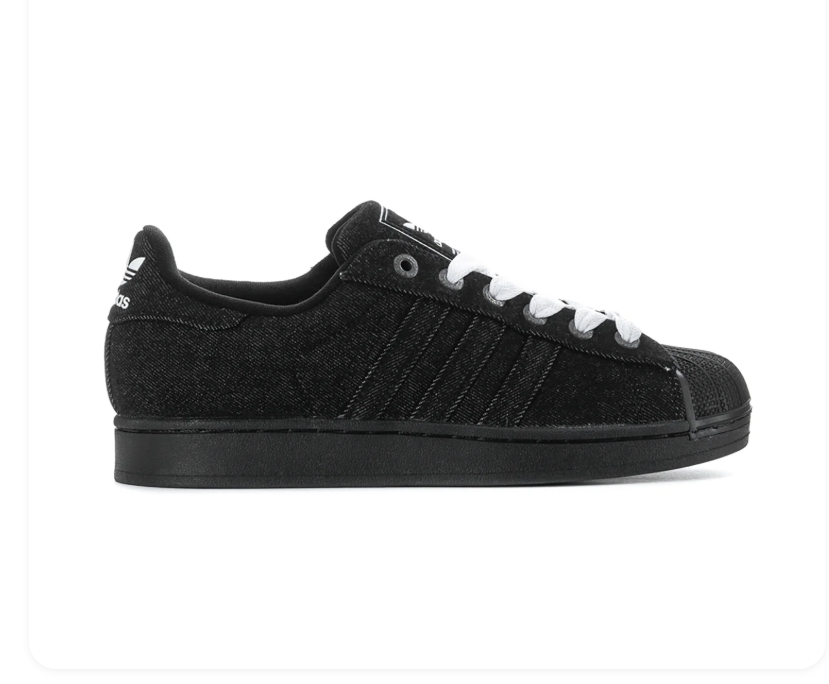 Adidas Superstar Black Textured Sneakers with White Laces and Shell Toe