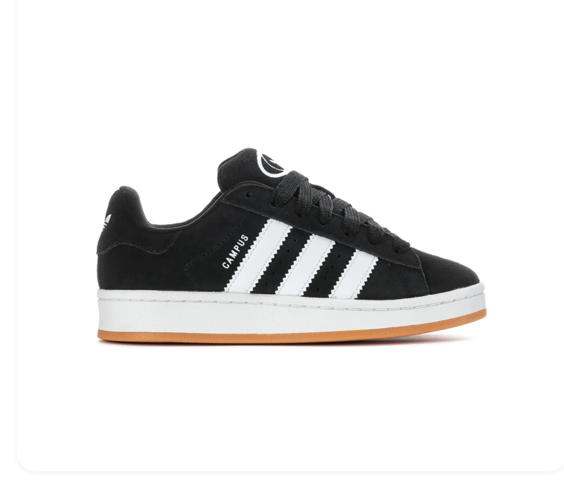 Adidas Campus Black Sneakers with White Stripes and Gum Outsole