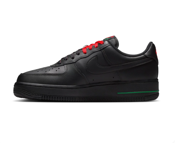 Nike Air Force 1 Black Low-Top Sneakers with Red Rose Details