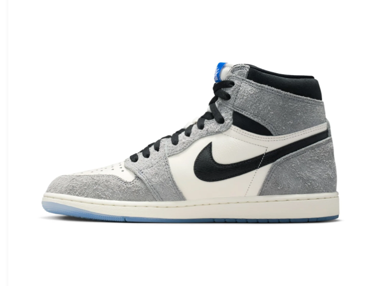 Air Jordan 1 High Grey and Cream Sneakers with Blue Outsole