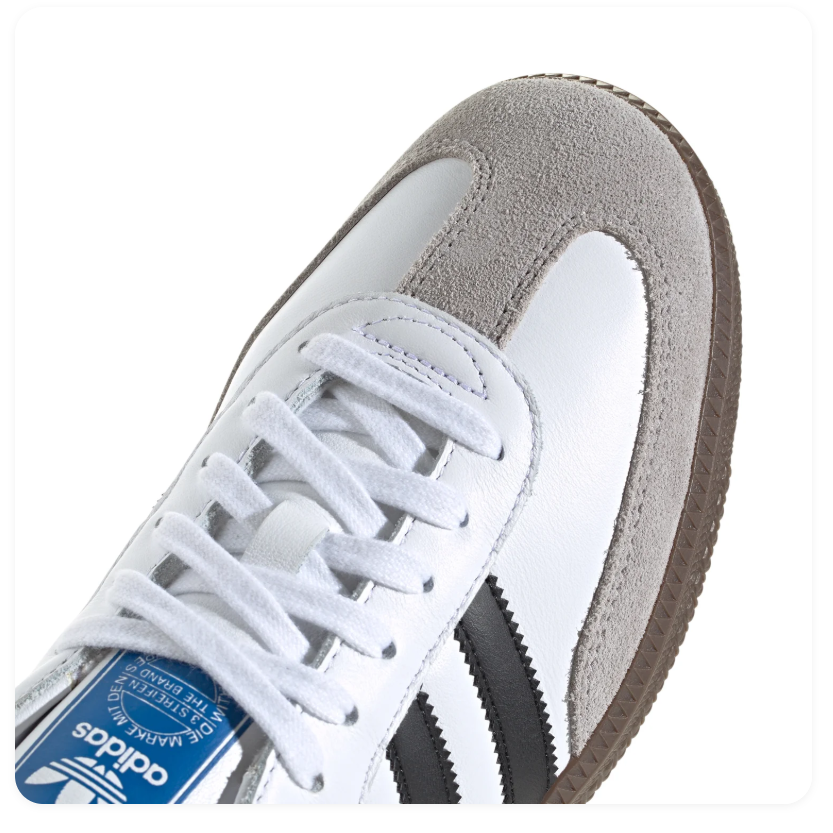 Adidas Samba White Sneakers with Black Stripes and Dark Gum Sole