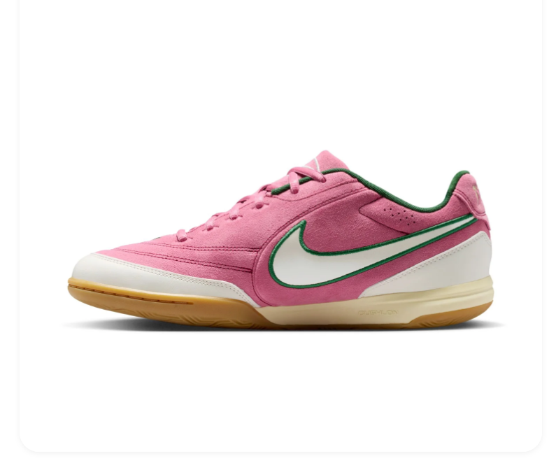 Nike Tiempo Pink Low-Top Sneakers with Green Accents and Gum Sole
