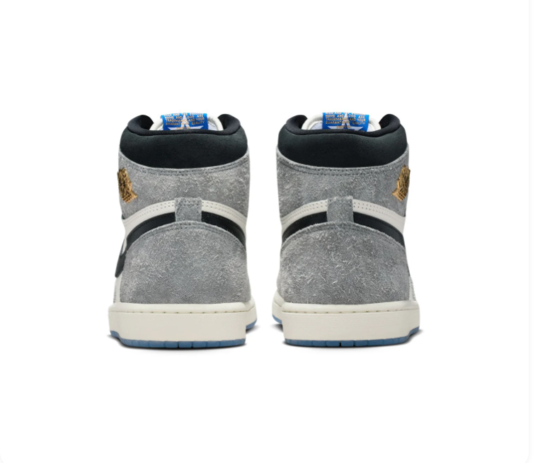 Air Jordan 1 High Grey and Cream Sneakers with Blue Outsole